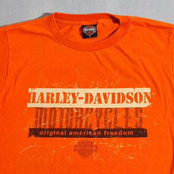 Harley-Davidson men's T-shirt size M orange double side decorated short sleeve - Picture 2 of 8
